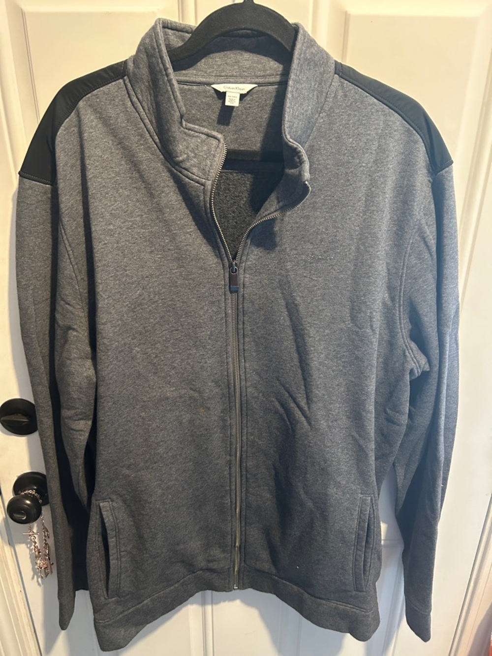 Calvin Klein Gray Full-Zip Jacket with Black Shoulder Panels